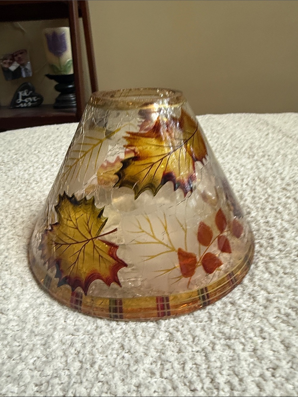 Autumn Leaf Glass Lamp Shade for Candles- Yellow Brown Fall Design